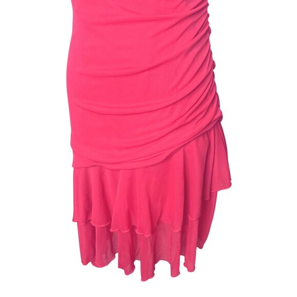 Halter Asymmetrical Ruffled Pink Dress Womens M Y2K Fairy 90s Tiered Barbie art - Picture 5 of 14